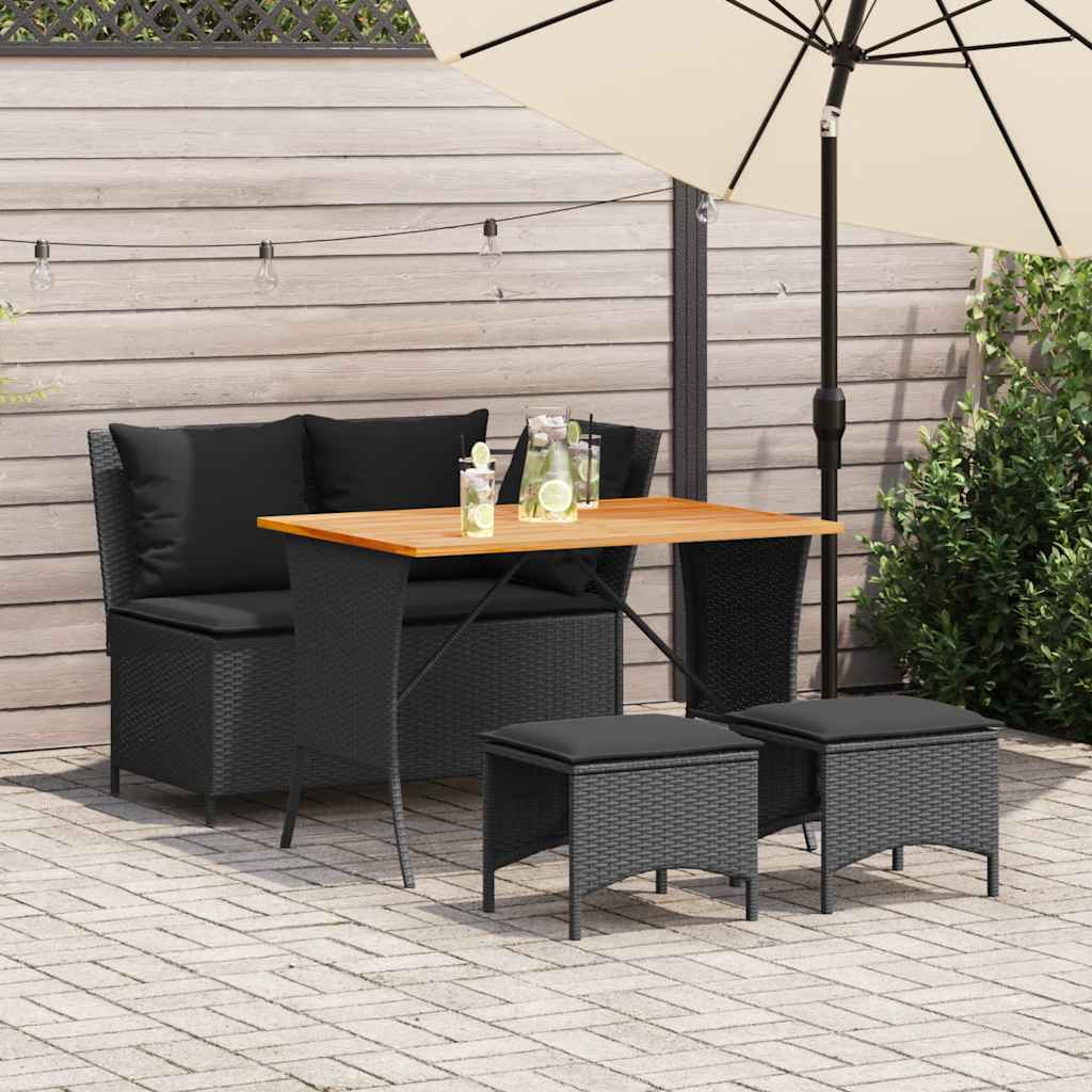 Set da Pranzo da Giardino 4 pz con Cuscini Nero in Polyrattan | homemem39