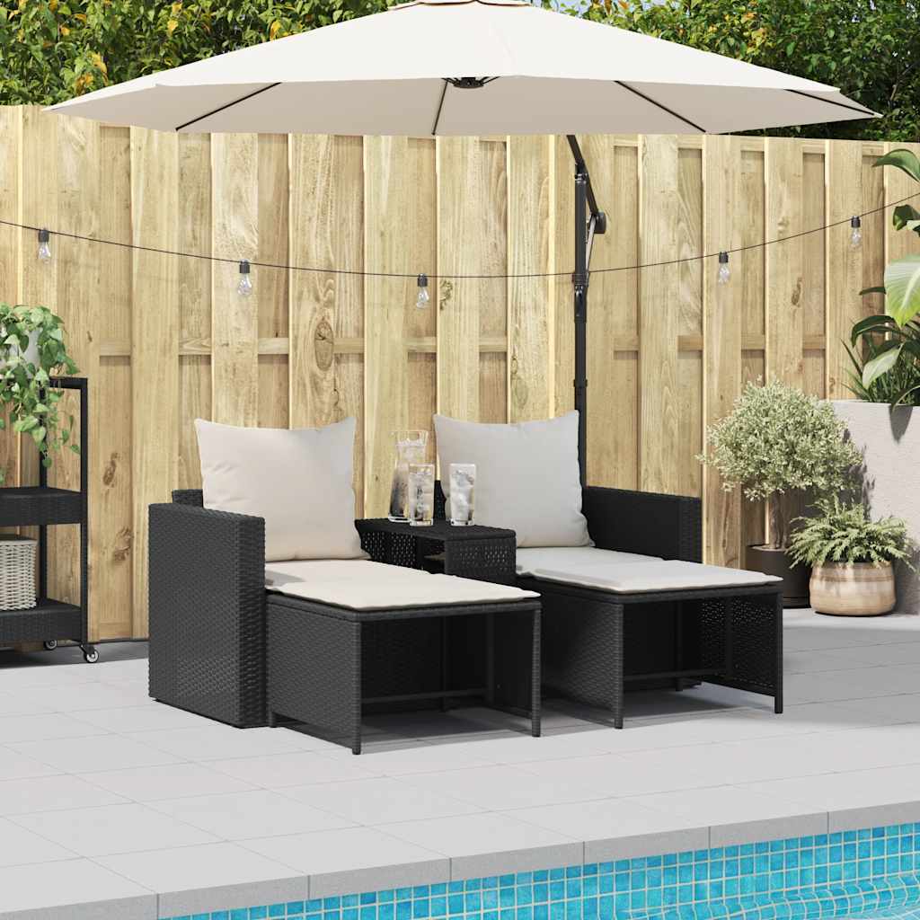 Set Divani da Giardino 5 pz con Cuscini in Polyrattan Nero