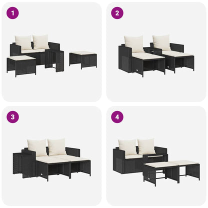 Set Divani da Giardino 5 pz con Cuscini in Polyrattan Nero | homemem39