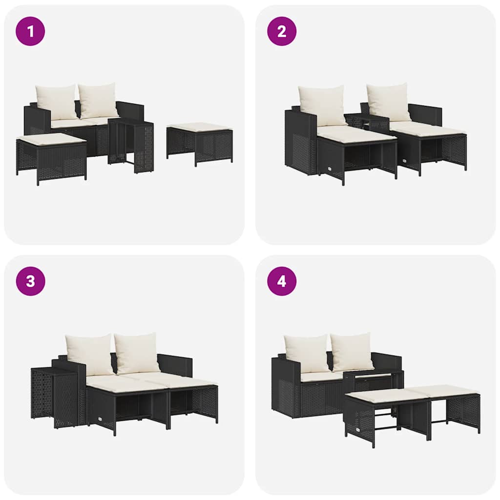 Set Divani da Giardino 5 pz con Cuscini in Polyrattan Nero