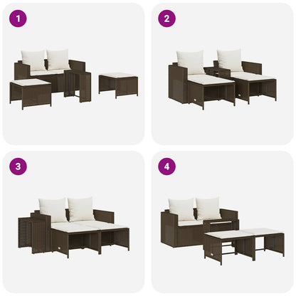 Set Divano da Giardino 5 pz con Cuscini Marrone in Polyrattan | homemem39