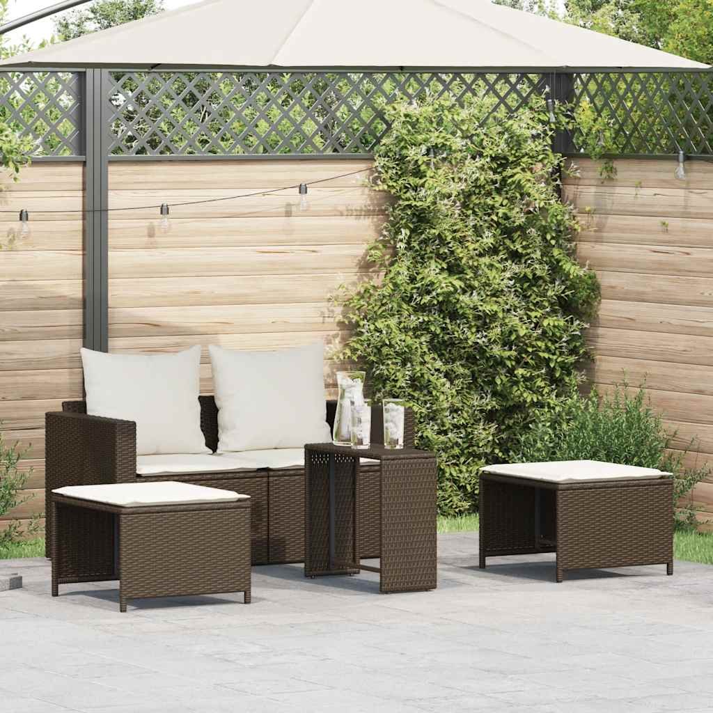 Set Divano da Giardino 5 pz con Cuscini Marrone in Polyrattan | homemem39