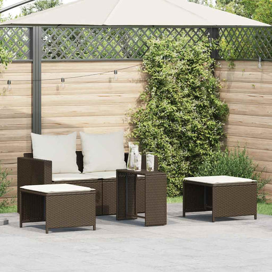 Set Divano da Giardino 5 pz con Cuscini Marrone in Polyrattan