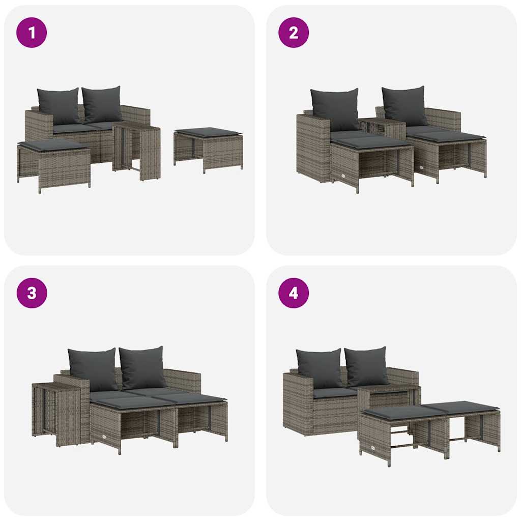 Set Divano da Giardino 5 pz con Cuscini Grigio in Polyrattan