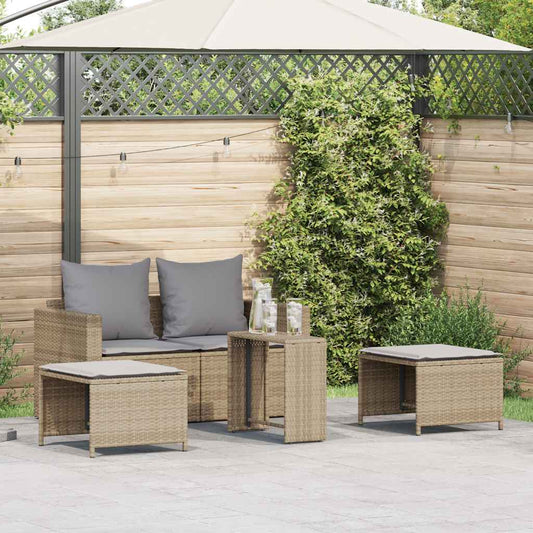 Set Divano da Giardino 5 pz con Cuscini Beige in Polyrattan