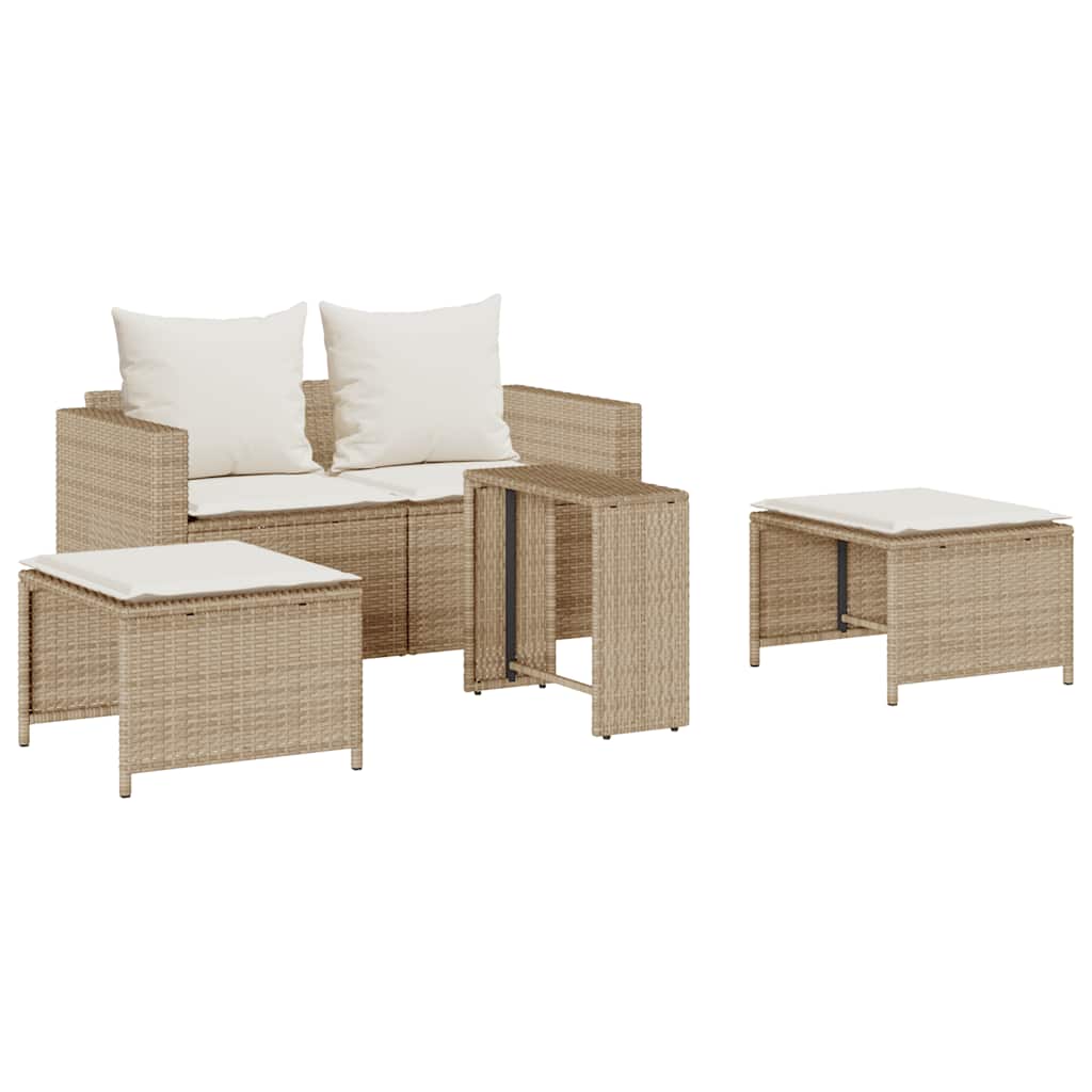 Set Divano da Giardino 5 pz con Cuscini Beige in Polyrattan | homemem39