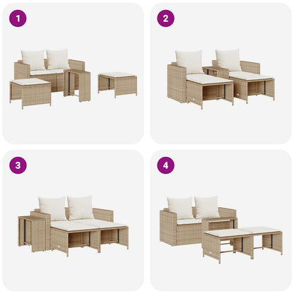 Set Divano da Giardino 5 pz con Cuscini Beige in Polyrattan | homemem39