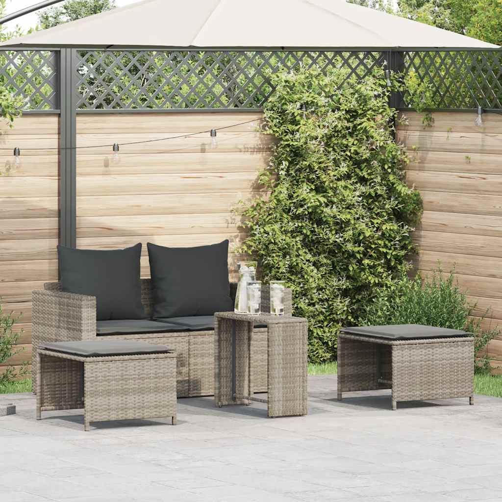 Set Divano da Giardino 5pz con Cuscini Grigio Chiaro Polyrattan | homemem39