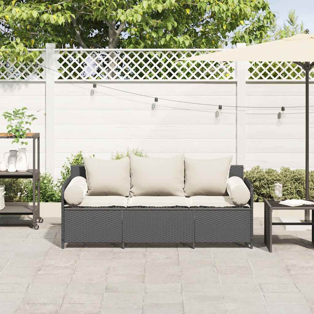 Divano da Giardino a 3 Posti con Cuscini Nero in Polyrattan | homemem39