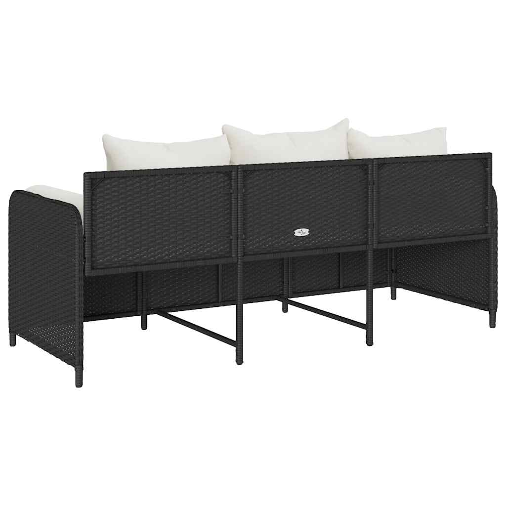 Divano da Giardino a 3 Posti con Cuscini Nero in Polyrattan | homemem39