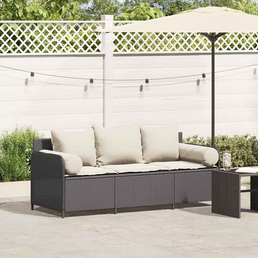 Divano da Giardino a 3 Posti con Cuscini Nero in Polyrattan | homemem39