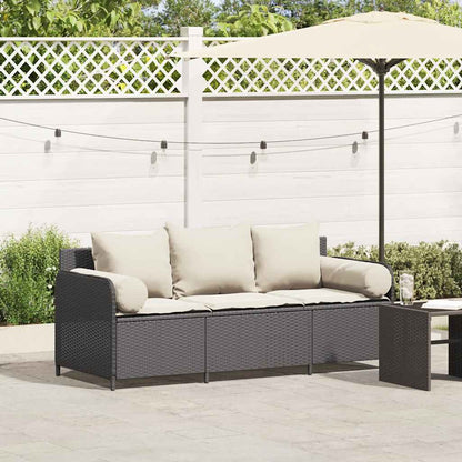 Divano da Giardino a 3 Posti con Cuscini Nero in Polyrattan | homemem39