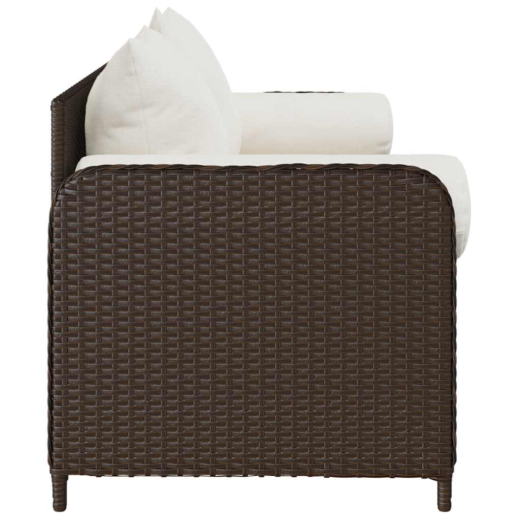 Divano da Giardino a 3 Posti con Cuscini in Polyrattan Marrone | homemem39