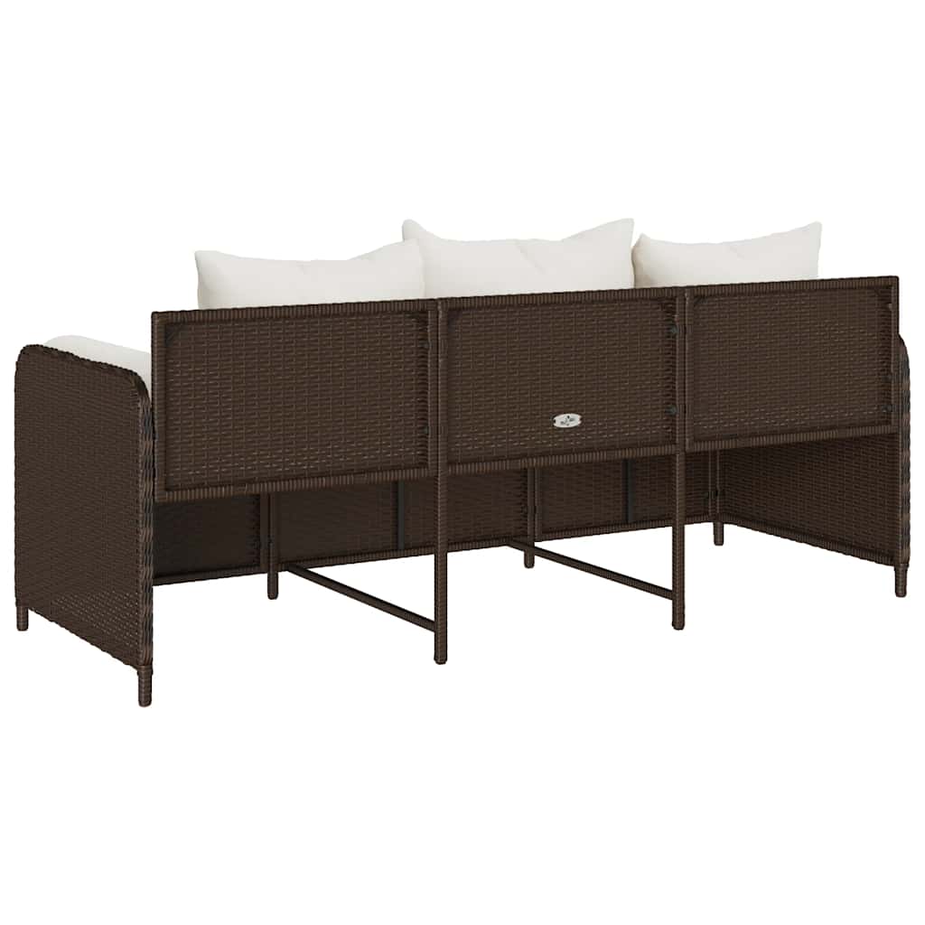 Divano da Giardino a 3 Posti con Cuscini in Polyrattan Marrone | homemem39