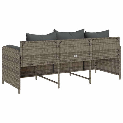 Divano da Giardino con Cuscini 3 Posti Grigio in Polyrattan | homemem39