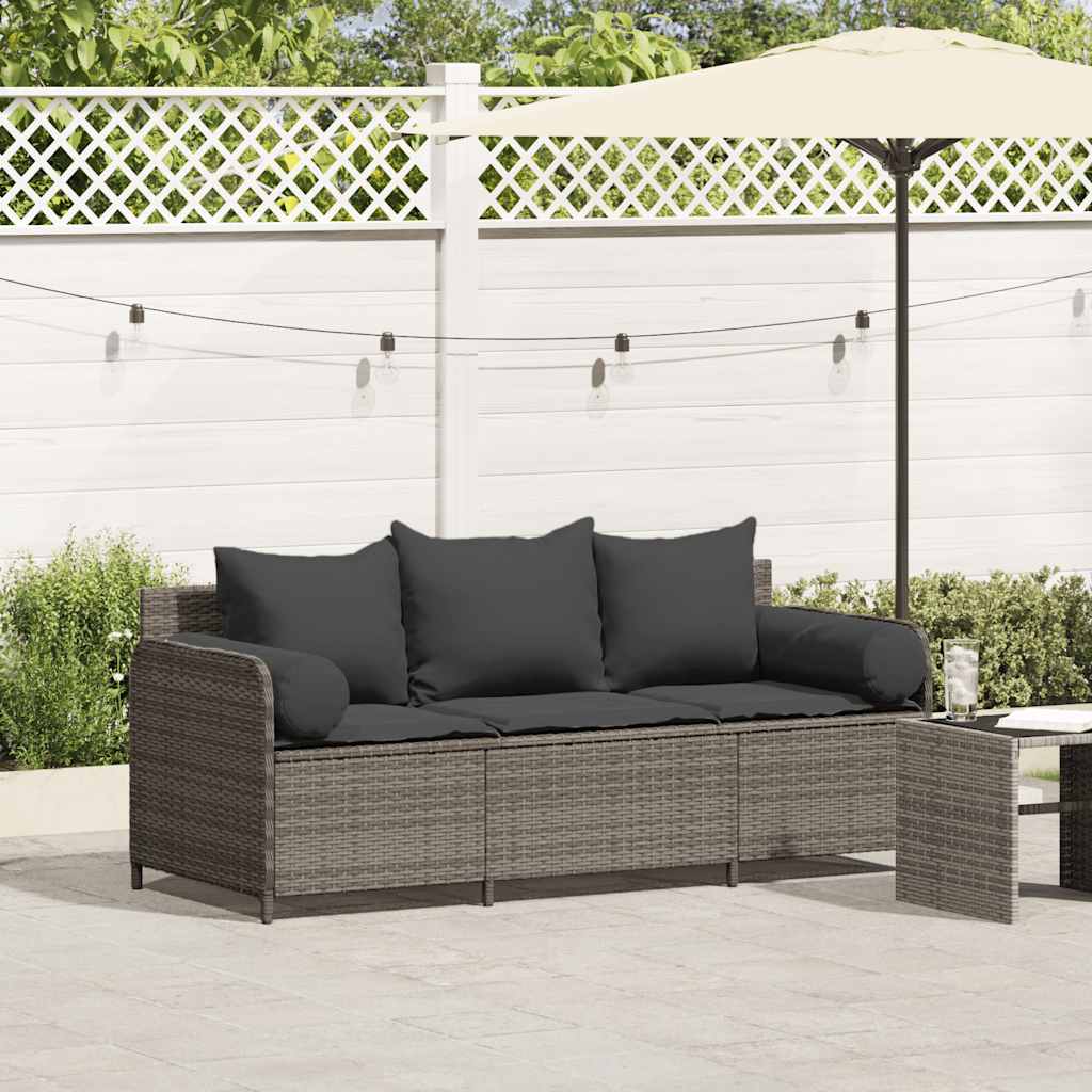 Divano da Giardino con Cuscini 3 Posti Grigio in Polyrattan | homemem39