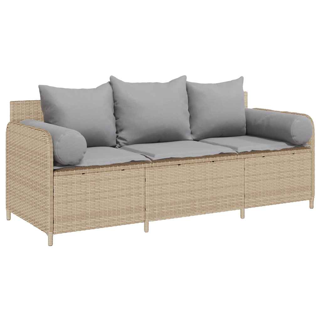 Divano da Giardino con Cuscini a 3 Posti Beige in Polyrattan | homemem39