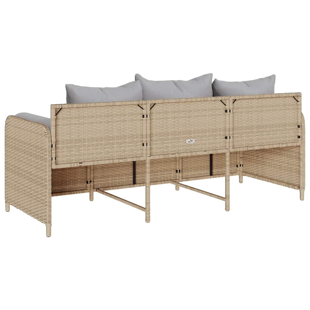 Divano da Giardino con Cuscini a 3 Posti Beige in Polyrattan | homemem39