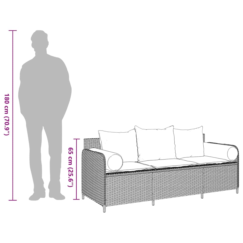 Divano da Giardino con Cuscini a 3 Posti Beige in Polyrattan | homemem39