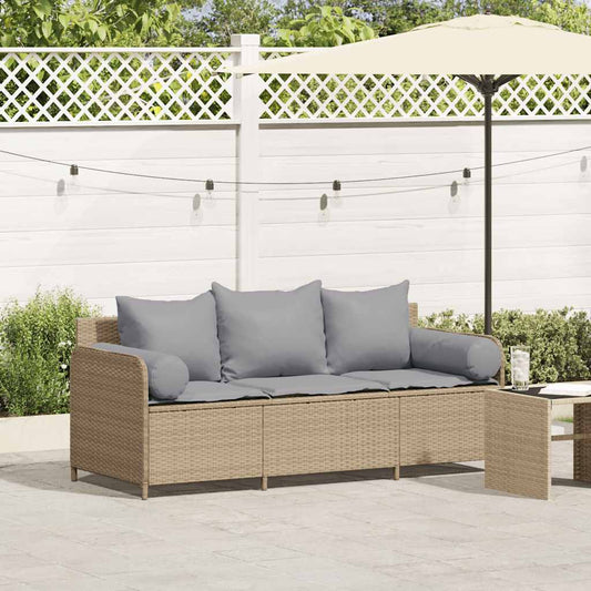 Divano da Giardino con Cuscini a 3 Posti Beige in Polyrattan