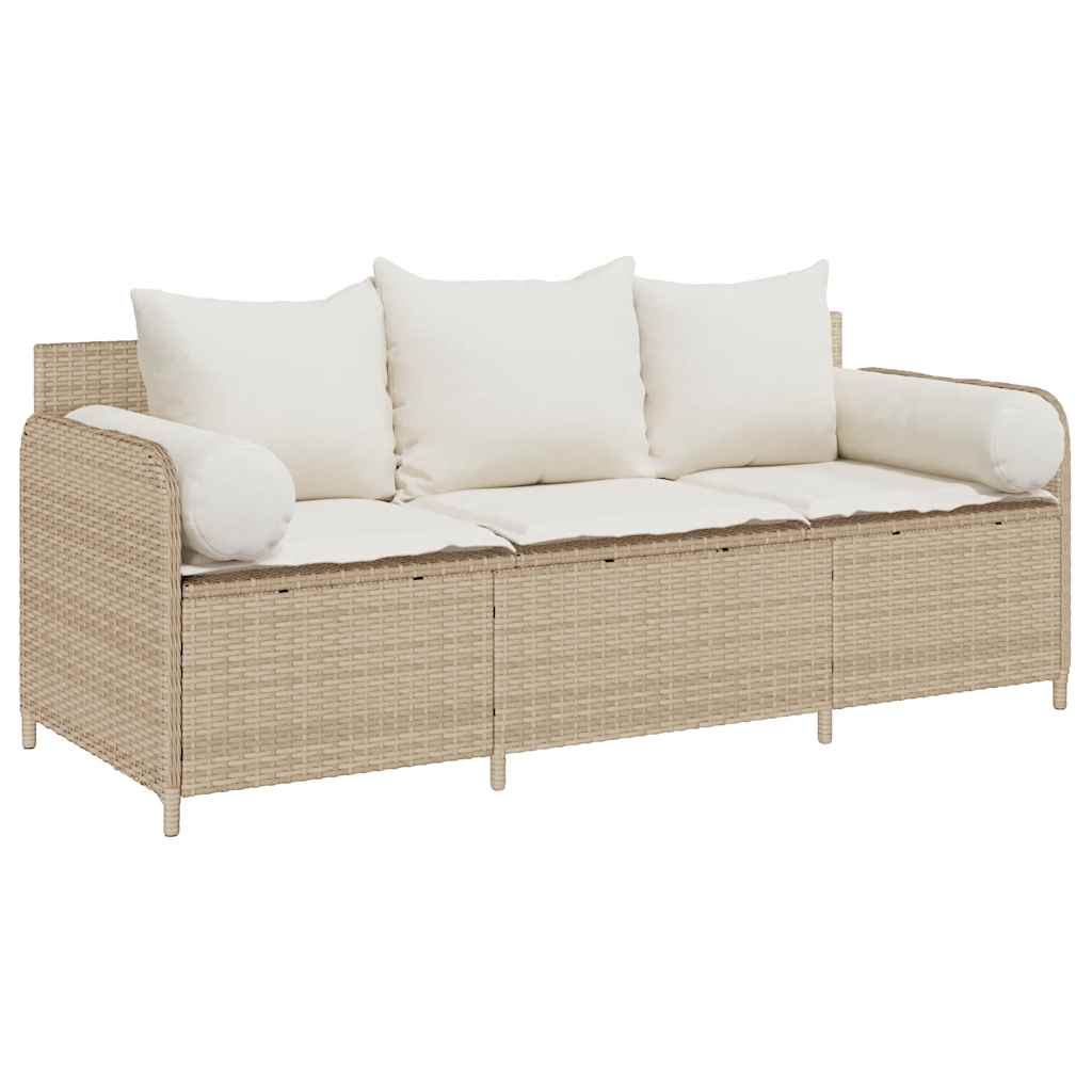 Divano da Giardino con Cuscini a 3 Posti Beige in Polyrattan | homemem39