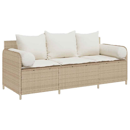 Divano da Giardino con Cuscini a 3 Posti Beige in Polyrattan | homemem39