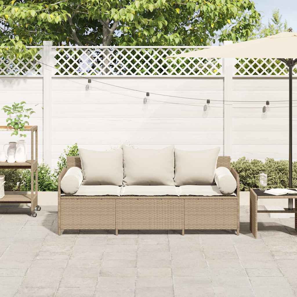 Divano da Giardino con Cuscini a 3 Posti Beige in Polyrattan | homemem39
