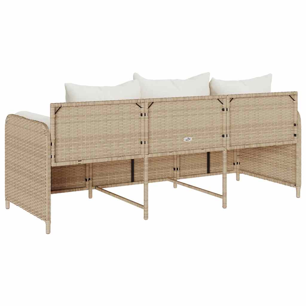 Divano da Giardino con Cuscini a 3 Posti Beige in Polyrattan | homemem39