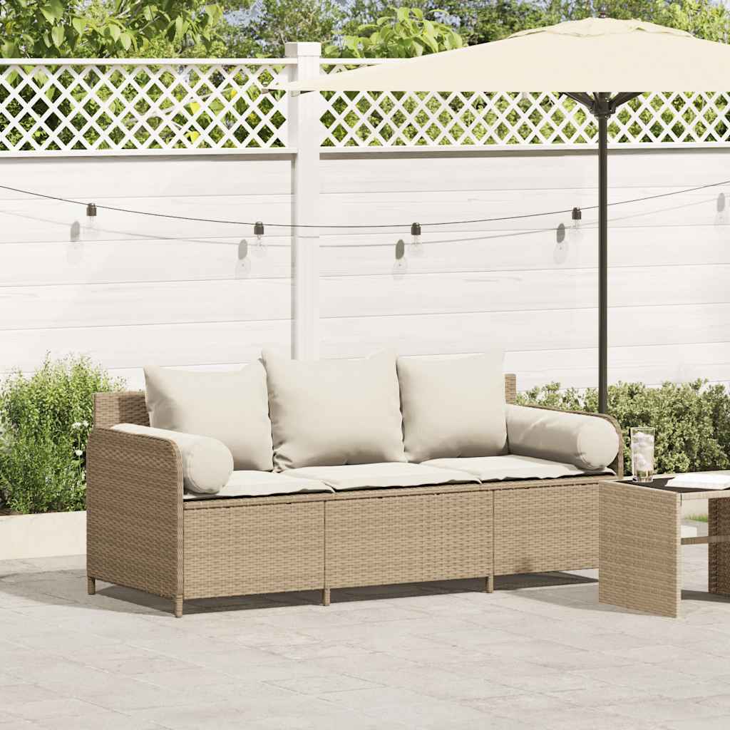 Divano da Giardino con Cuscini a 3 Posti Beige in Polyrattan | homemem39