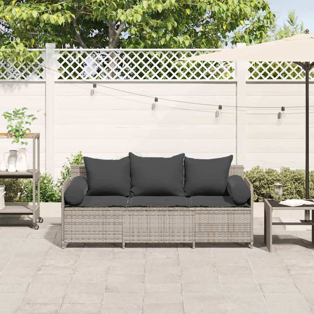 Divano da Giardino con Cuscini 3 Posti Grigio Chiaro Polyrattan | homemem39
