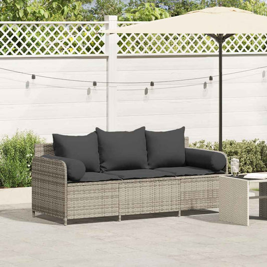 Divano da Giardino con Cuscini 3 Posti Grigio Chiaro Polyrattan