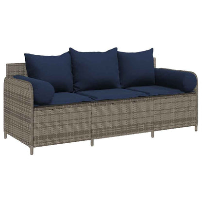 Divano da Giardino con Cuscini 3 Posti Grigio in Polyrattan | homemem39