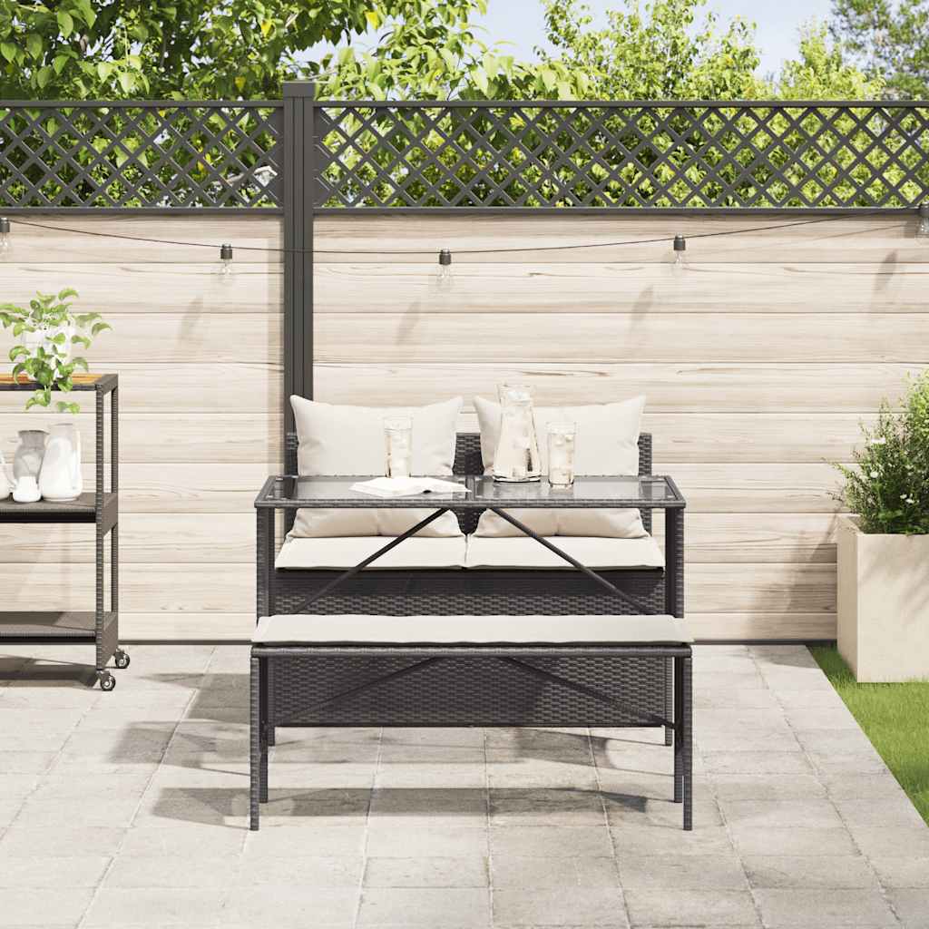 Set da Pranzo da Giardino 3 pz con Cuscini Nero in Polyrattan | homemem39