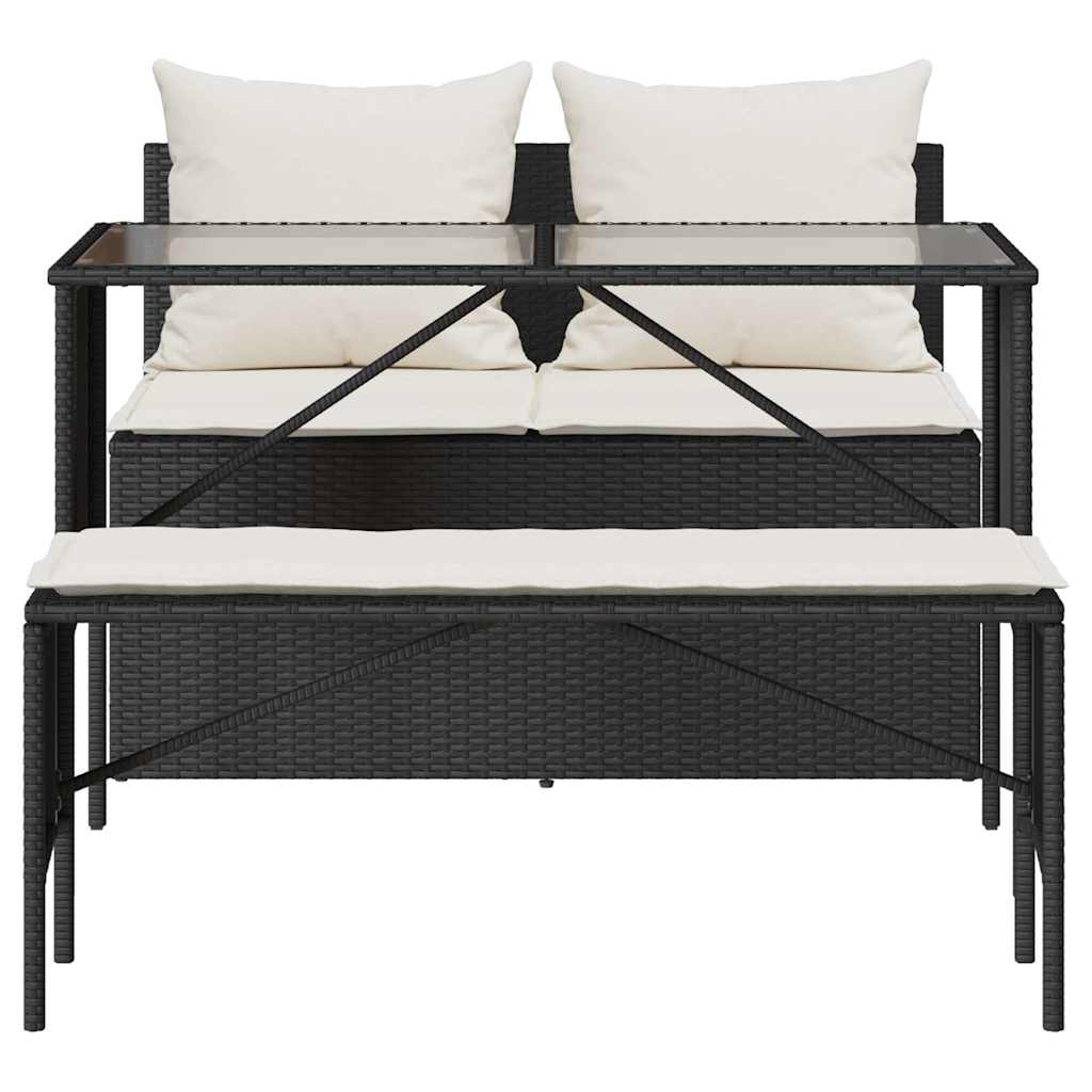 Set da Pranzo da Giardino 3 pz con Cuscini Nero in Polyrattan | homemem39