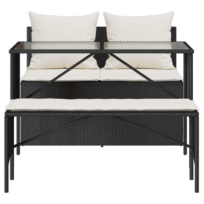 Set da Pranzo da Giardino 3 pz con Cuscini Nero in Polyrattan | homemem39