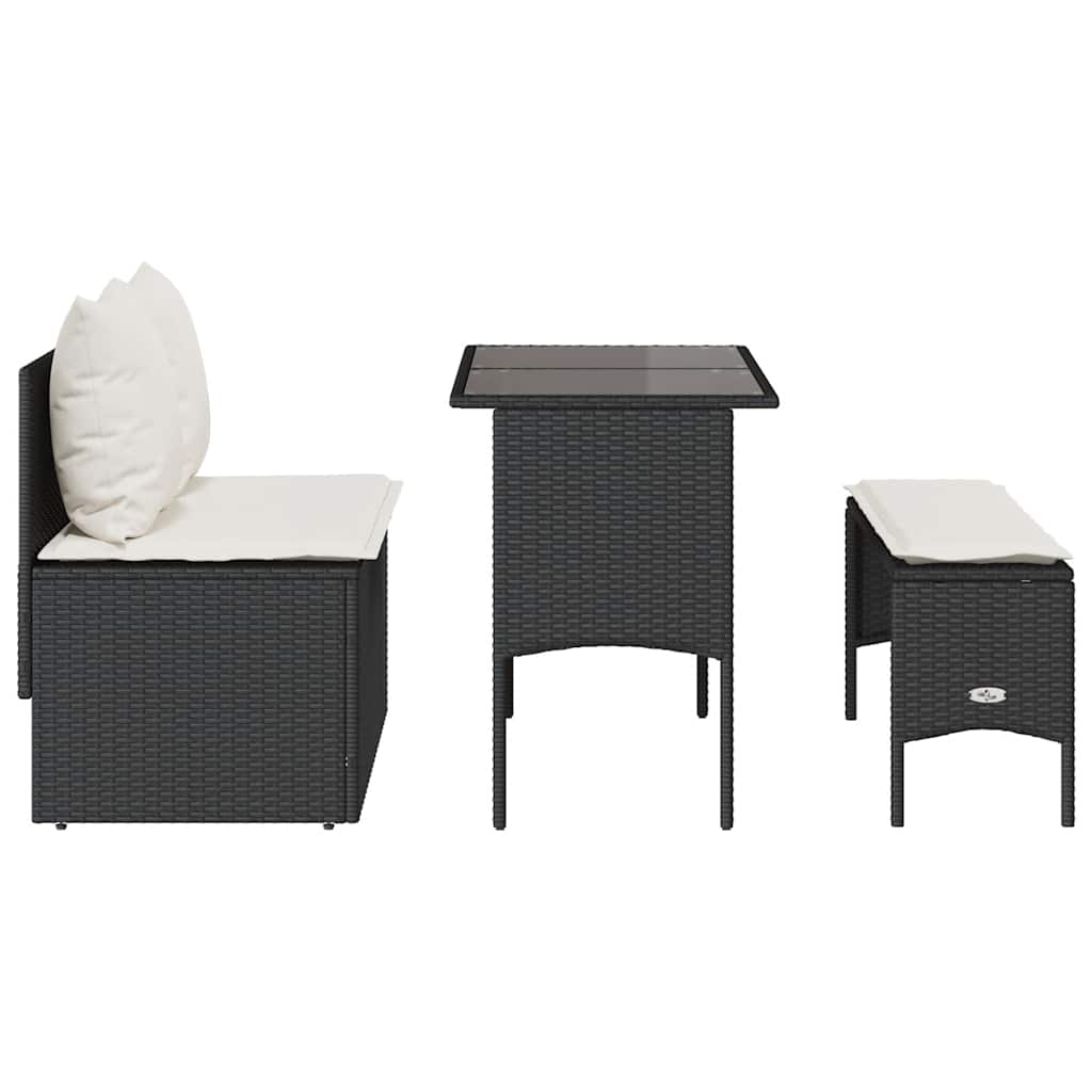 Set da Pranzo da Giardino 3 pz con Cuscini Nero in Polyrattan | homemem39
