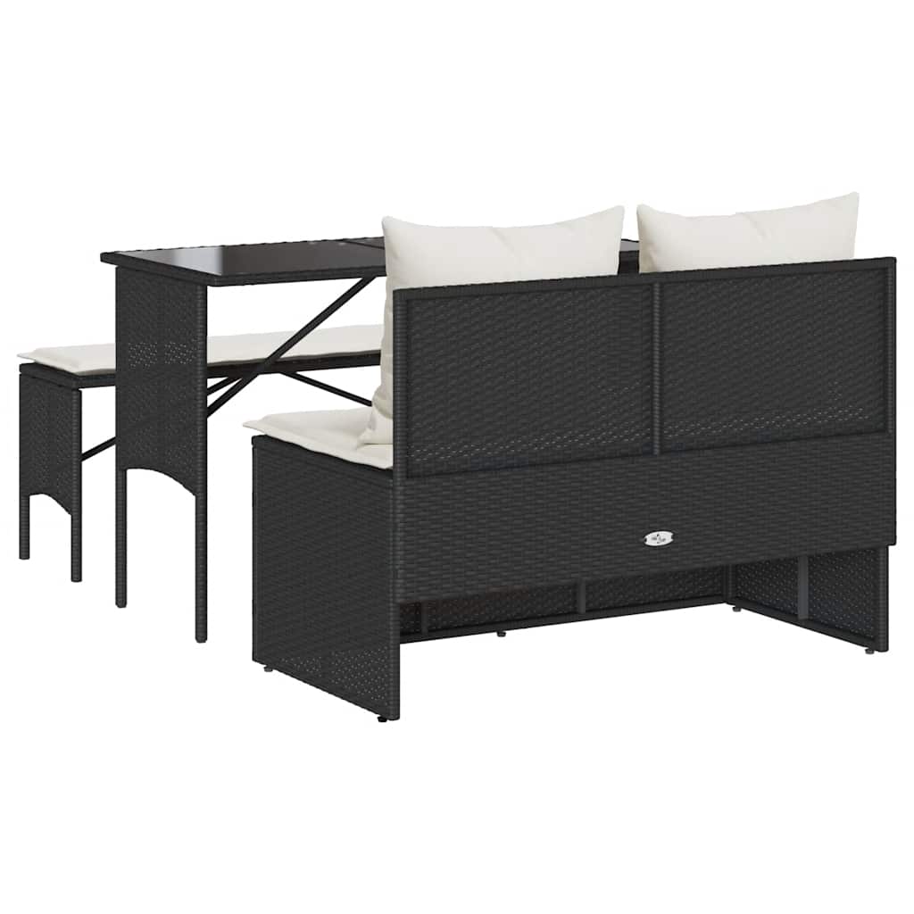Set da Pranzo da Giardino 3 pz con Cuscini Nero in Polyrattan | homemem39