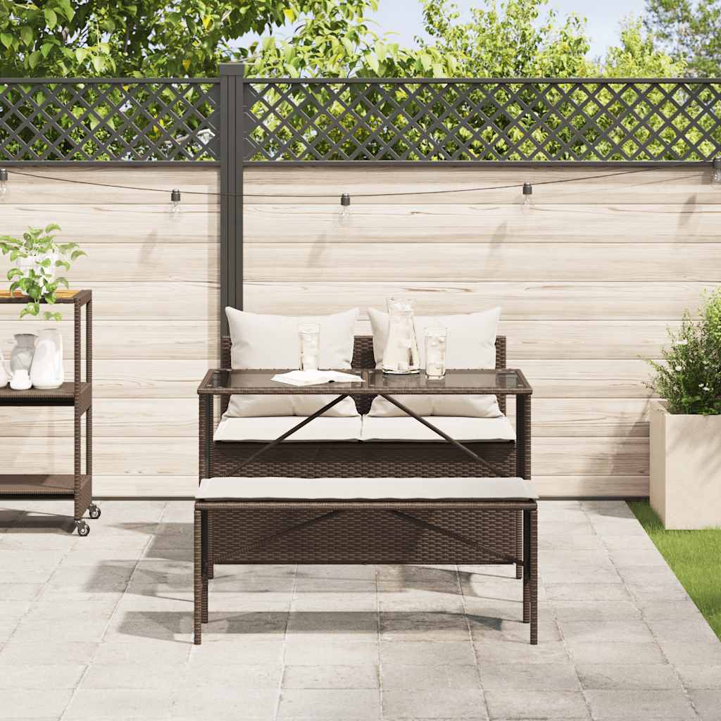 Set da Pranzo da Giardino 3pz con Cuscini in Polyrattan Marrone | homemem39