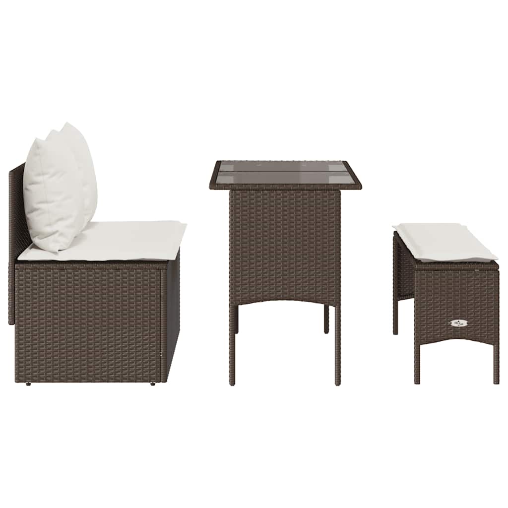 Set da Pranzo da Giardino 3pz con Cuscini in Polyrattan Marrone | homemem39