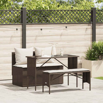 Set da Pranzo da Giardino 3pz con Cuscini in Polyrattan Marrone | homemem39