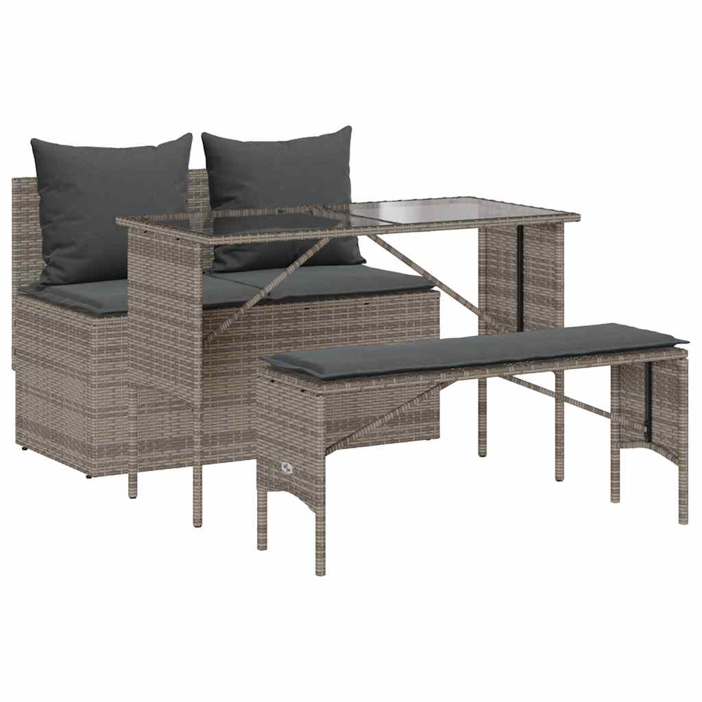 Set da Pranzo da Giardino 3 pz con Cuscini in Polyrattan Grigio | homemem39