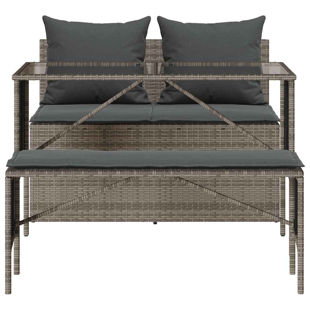 Set da Pranzo da Giardino 3 pz con Cuscini in Polyrattan Grigio | homemem39