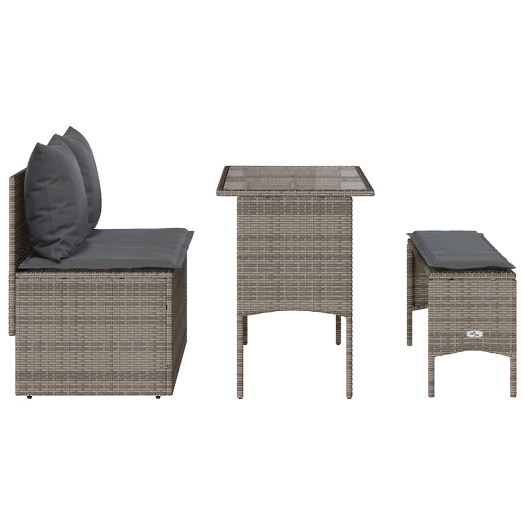 Set da Pranzo da Giardino 3 pz con Cuscini in Polyrattan Grigio | homemem39