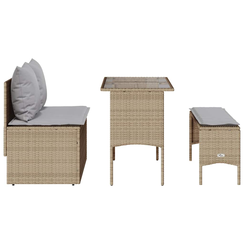 Set da Pranzo da Giardino 3 pz con Cuscini Beige in Polyrattan | homemem39