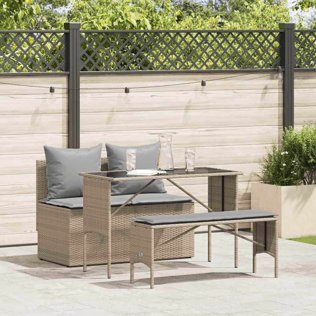 Set da Pranzo da Giardino 3 pz con Cuscini Beige in Polyrattan | homemem39