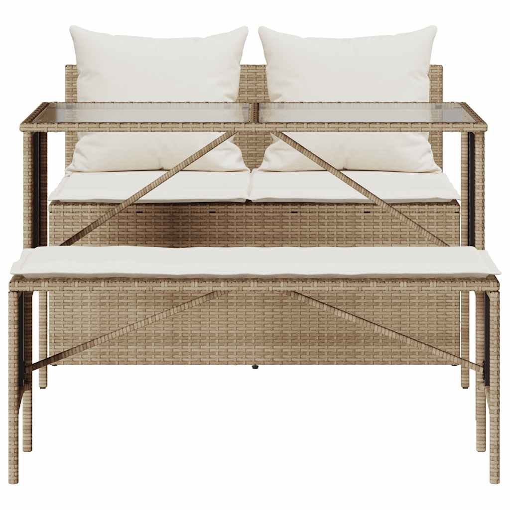 Set da Pranzo da Giardino 3 pz con Cuscini Beige in Polyrattan | homemem39