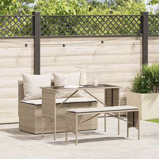 Set da Pranzo da Giardino 3 pz con Cuscini Beige in Polyrattan | homemem39