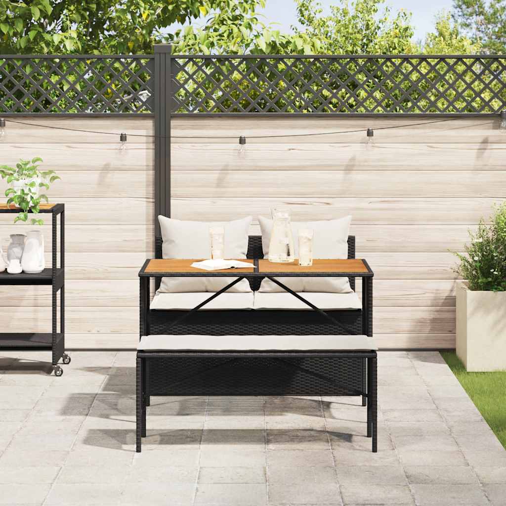 Set da Pranzo da Giardino 3 pz con Cuscini Nero in Polyrattan