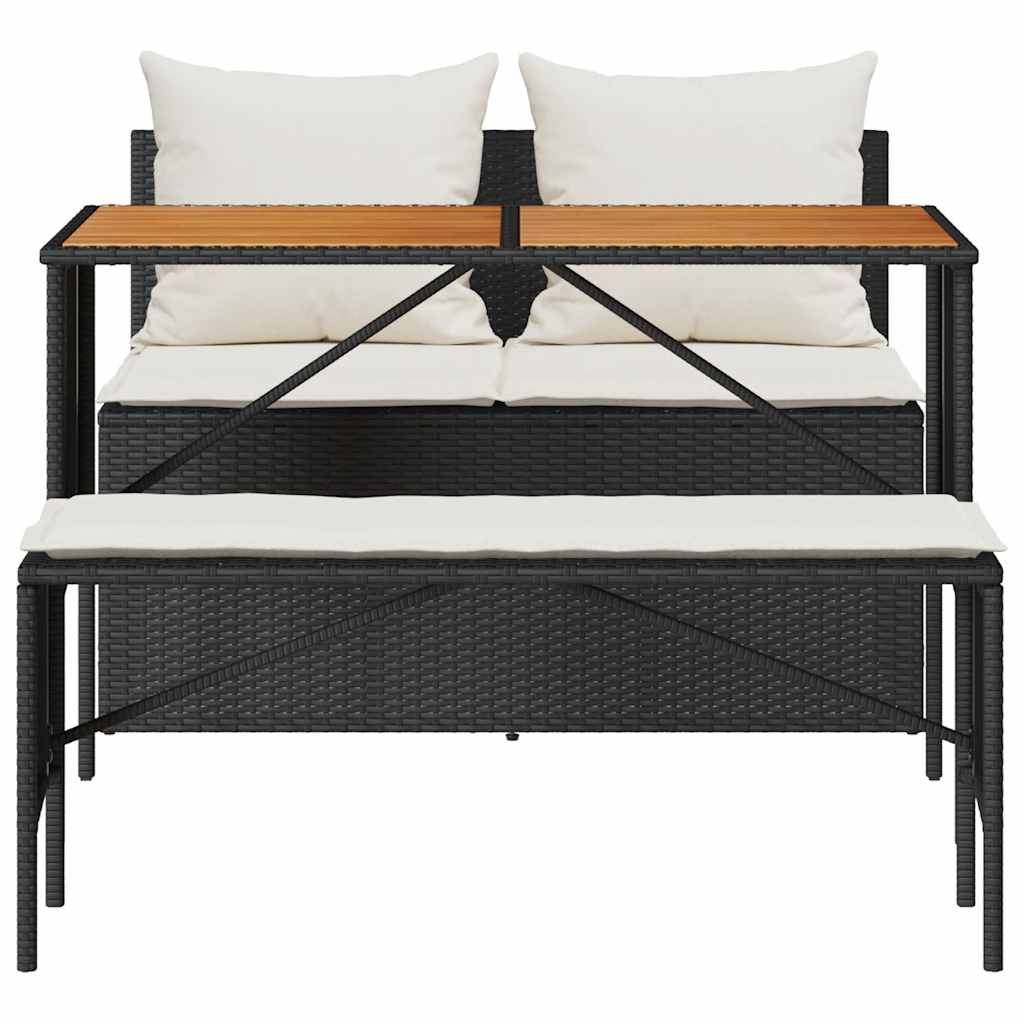 Set da Pranzo da Giardino 3 pz con Cuscini Nero in Polyrattan