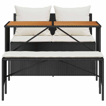 Set da Pranzo da Giardino 3 pz con Cuscini Nero in Polyrattan